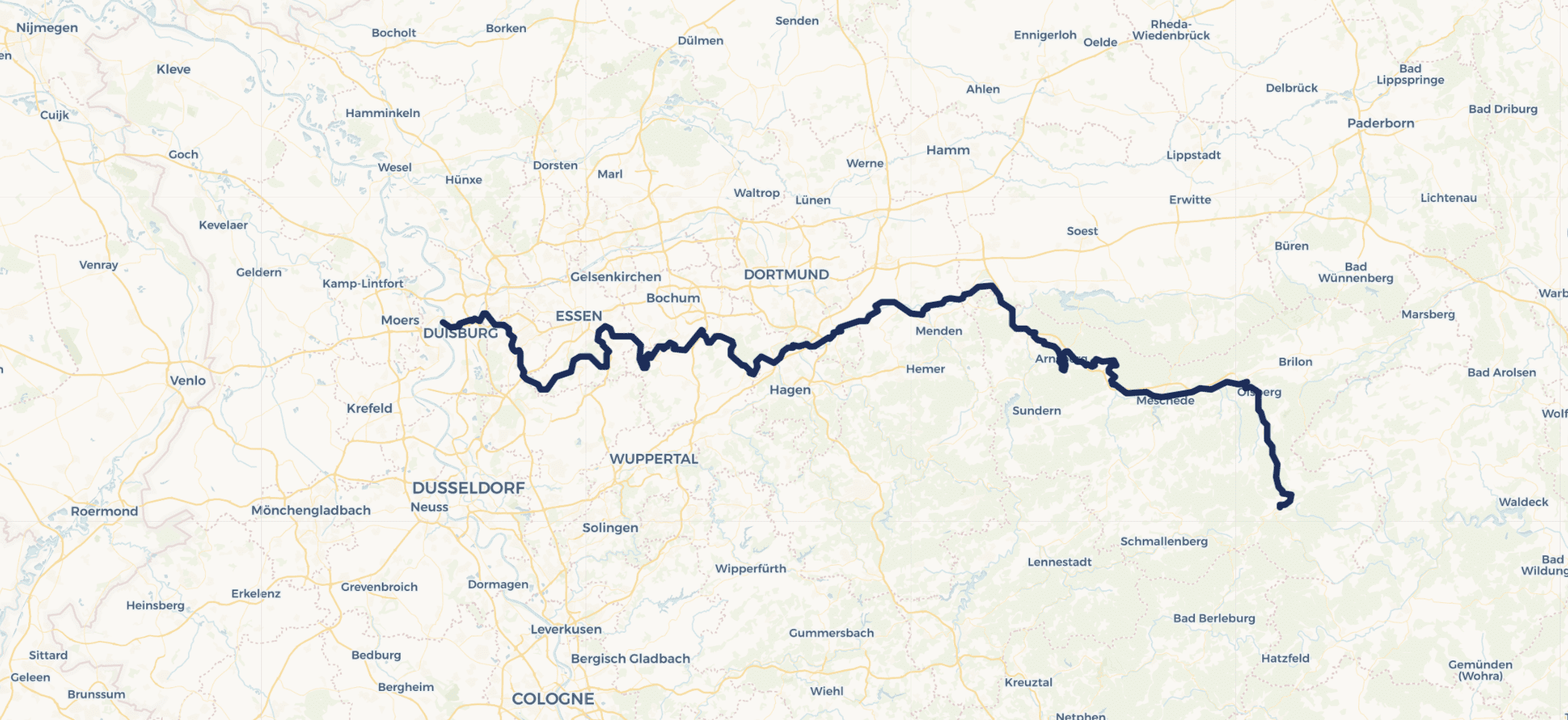 Ruhrtalradweg Karte